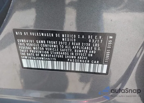 2017 Volkswagen Jetta 1.4T S from USA, damaged, VIN 3VW167AJXHM346775